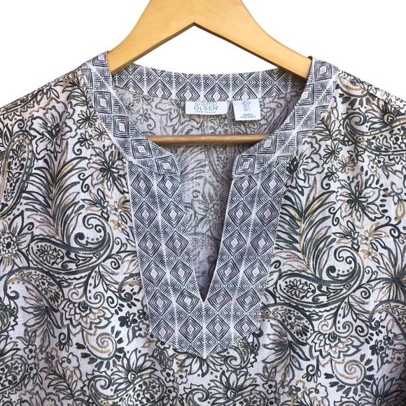 Sigrid Olsen Floral Linen 3/4 Sleeve V Neck Tunic NEW - Picture 3 of 10